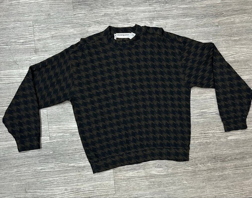 Jhane Barnes Menswear Vintage Houndstooth Wool Blend Sweater Small Dark Academia